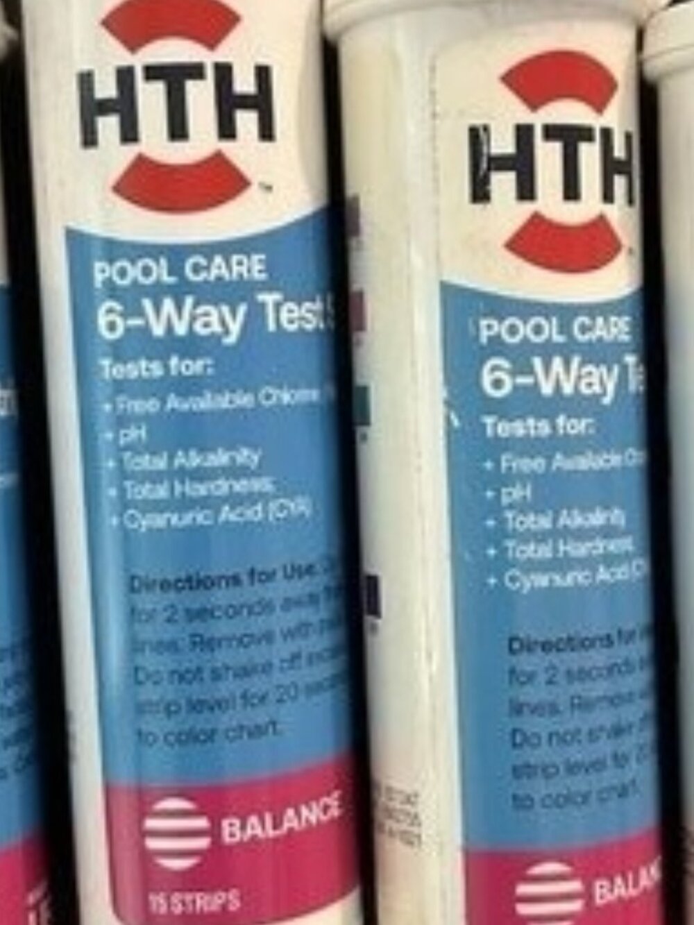 2 pack HTH Pool Care 6-Way Test Strips Chlorine Swimming Pool 15 Strips per Tube